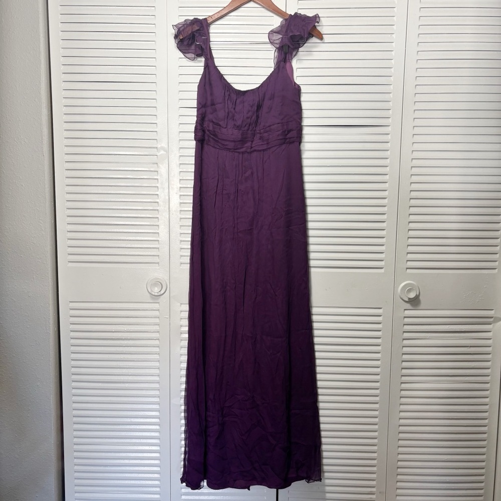 Amsale Elegant Crinkle Chiffon Purple Sleeveless Evening Gown Dress Size 12